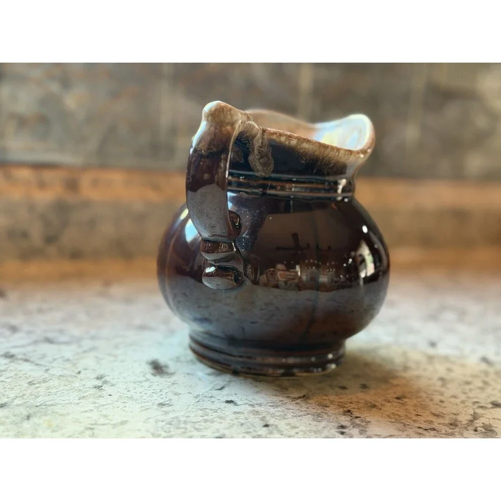 Vintage McCoy Brown Drip Pottery Creamer & Underplate Set 7528 USA
